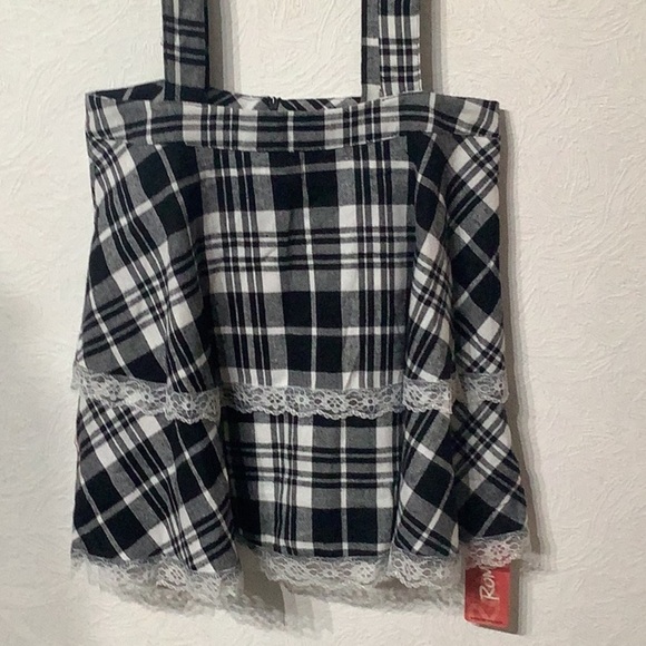 ROMWE NEW - Sz L - Black/ White checkered skirt with straps - backless - unique - Picture 2 of 8
